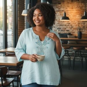 Lilly Pulitzer Blue Embroidered Tunic Top XL Boho Resort Wear Beach Blouse